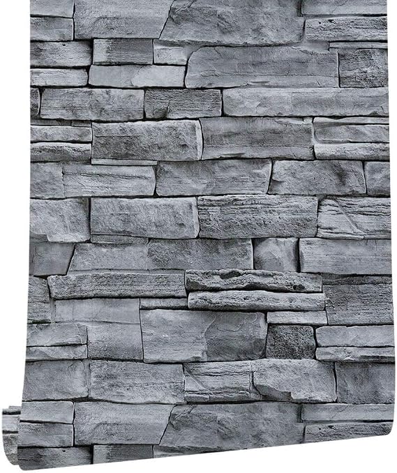 17.71" x 393.7" Grey Brick Wallpaper Peel and Stick Removable | Waterproof Wall Paper, Vinyl Self-Adhesive Contact Paper for Kitchen Bedroom Living Room Walls
