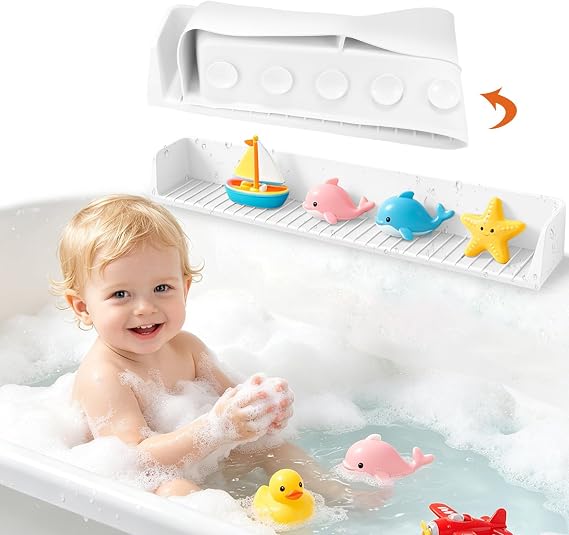 Bathtub Splash Guard for Tub Kids, Silicon Little Splashers Tub Guard with Suction Cups, Water Splash and Spill Prevention Tub Edge Guard for Bathtub (White)
