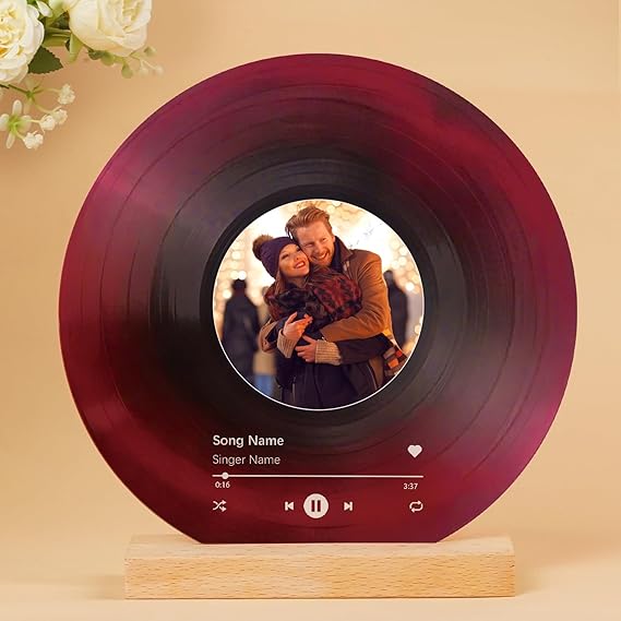Spotify Plaque Personalised Valentines Gifts for Him Her - Vinyl Record Spotify Picture Frame Personalised Photo Gifts for Boyfriend Girlfriend, Anniversary Birthday Gifts for Couple