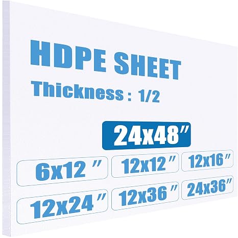 HDPE Sheet 1/2" Thick 24" x 48", High Density Polyethylene Plastic Board, Textured & Smooth Finish Solid Panel, 0.5" Thick HDPE Block Perfect for Marine, DIY Home Projects and Easy Machining - White