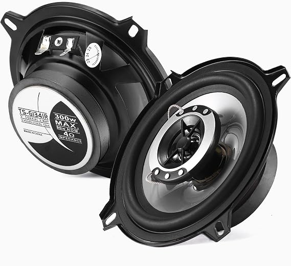 5in 2-Way Coaxial Car Speakers, 300W Peak (80W RMS), w/Wire & Cover (Pair)