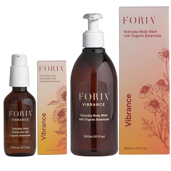 FORIA Vaginal Health Bundle, Vulva Moisturizer & Body Wash Set - Organic Feminine Care, pH Balanced, Includes Everyday Vulva Moisturizer & Intimate Wash, Moisturizing Daily Routine for Women