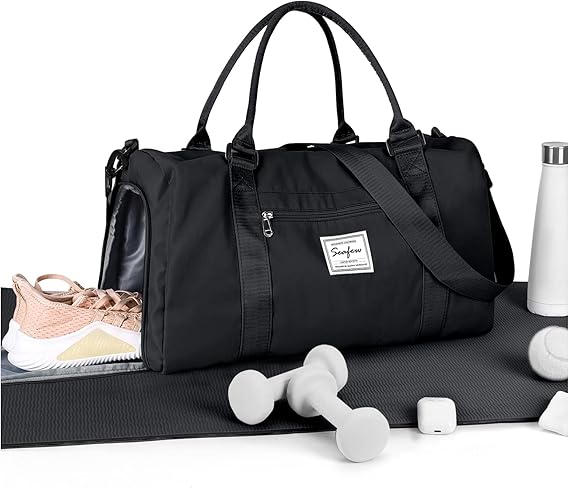 HYC00 Gym Bags Women Men Sports Duffle Bag with Shoes Compartment & Wet Pocket,Travel Duffel Bags for Women Large Weekend Overnight Holdall for Hospital Swimming Carry on Hand Luggage Bag,Black