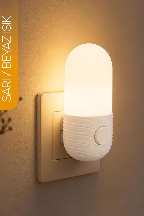 Gece Lambası Elips Tip 2 MOD Sarı-Beyaz Işık Tuşlu Koridor Hol Işığı Uyuma Işığı Beyaz K7064 [Enerji Sınıfı A]