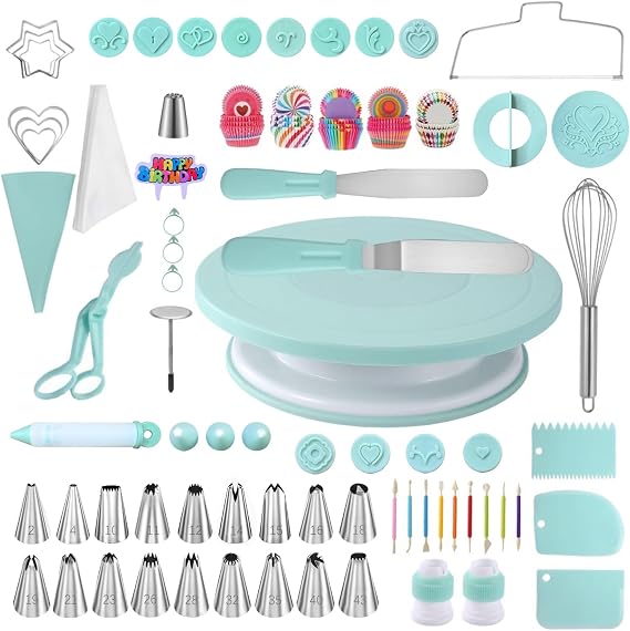 Cake Decorating Kit 267Pcs, Baking Supplies Tools with Cake Stand Turntable, Piping Bags and Numbered Piping Tips Cake Decorating Set, Cake Baking Accessories for Beginners (Green)