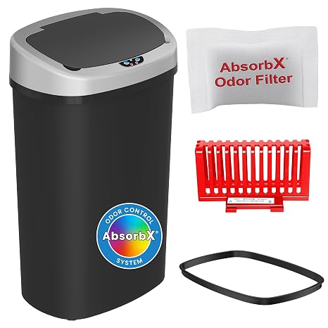iTouchless 13 Gallon Automatic Trash Can with Sensor 2.0 Technology & Odor Filter Touchless, Slim Space-Saving Design for Hygiene-Conscious Homes, Offices & Busy Families Black, Durable Plastic