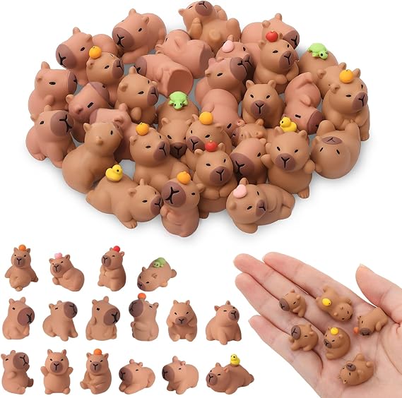 GSrenyu 32Pcs Mini Capybara Figures 16 Styles Resin Tiny Capybara Figurines