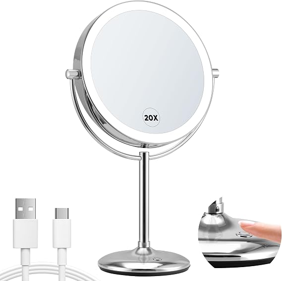 9" Makeup Mirror with Lights, 1X/20X Rechargeable Vanity Mirror