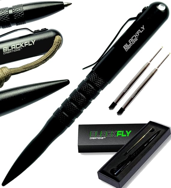 Black Fly Professional Tactical Pen EDC Writing Tool, Metal Ballpoint Pens for Men, Women, Police, Parkinsons, 2nd Ink, Gift Box