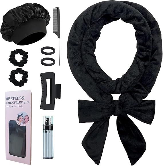 Heatless Curls, No Heat Curlers Overnight Heatless Curlers Headband for Women, Black