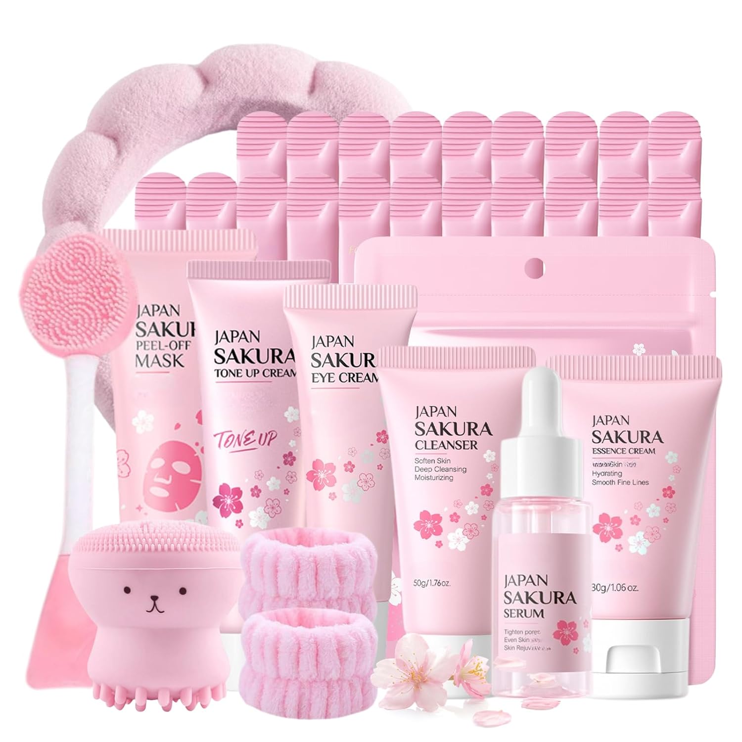 Japan Sakura Skin Care Set Women Gifts - Skin Care for Teens 10-12 - Skincare for Girls 10-12 - Skin Care Routine Kit for Women - Teen Skin Care Kit with Cleanser,Serum,Mud Mask