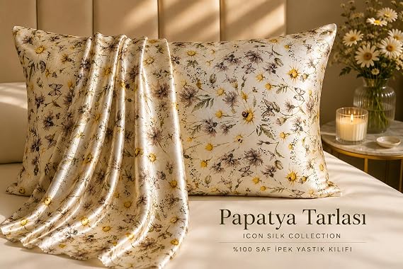 Saf Dut İpeği Yastık Kılıfı 19 Momme Tekli (Papatya Tarlası)