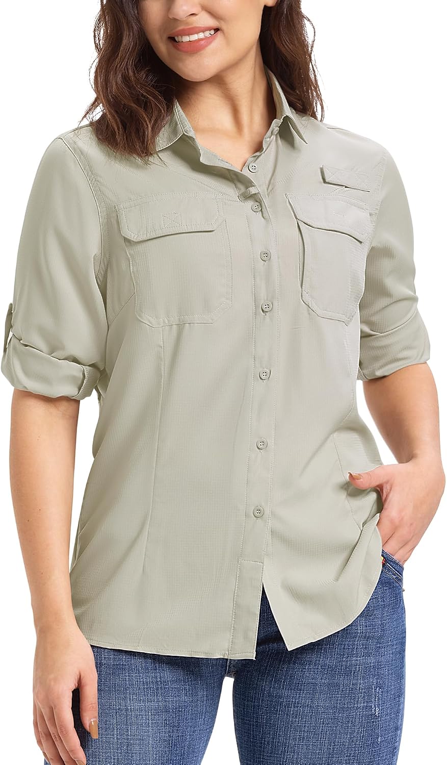 33000ft Shirt Blouse Womens UPF50 UV Protection Shirt Quick-Drying Button-Down Shirts Breathable Hiking Shirt Safari Clothing for Leisure Fishing Travel