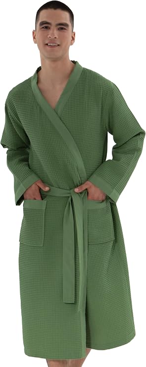 SEYANTE Turkish Cotton Waffle Robe for Men Organic GOTS Certified Spa Bathrobe, Lightweight Kimono, Soft Cotton Bathrobe