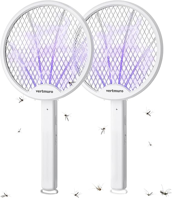 2PCS Electric Fly Swatter 4000V, 2-in-1 Foldable Bug Zapper Racket, Fly Zapper Mosquito Zapper Flies Killer with USB Rechargeable Battery, UV Light, Mosquito Killer Zapper Flies Killer Indoor Outdoor