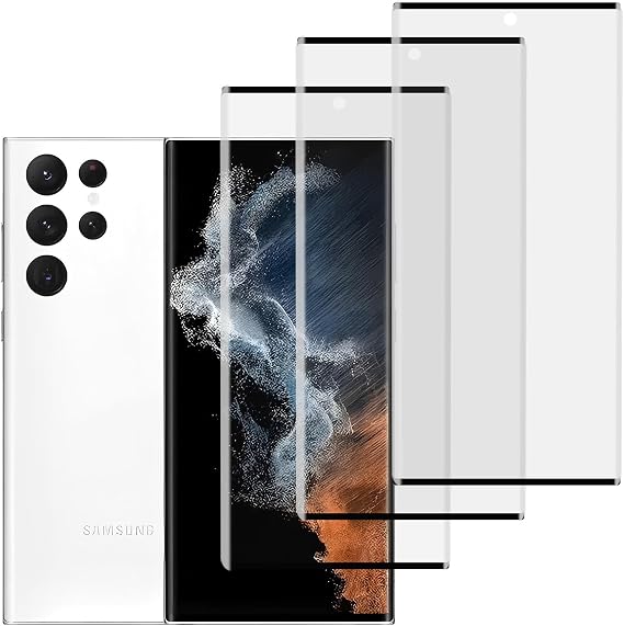 [3 Pack Full Coverage Tempered Glass Screen Protector for Samsung Galaxy S22 Ultra 5G, Fingerprint Unlock[HD Anti-Scratch ] [9H Hardness] [3D Curved] Screen Protector For protective cases