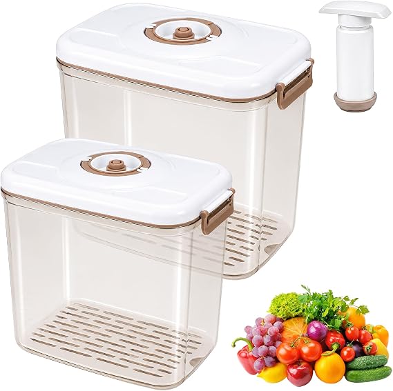 2 Pack Vacuum Food Storage Containers with Pump, 2.7L + 4.6L