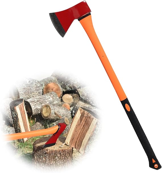 Chopping Axe: 33.5 Hatchet Axe with Shock Absorbing Fiberglass Handle 4.5lbs Felling Axes for Splitting Log Cutting Firewood GardeningTool
