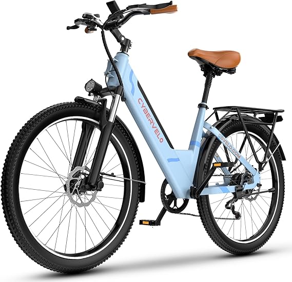 Cybervelo 750W Peak Electric Bike for Adults,up 80 Miles Removable Battery Ebike, 26" Electric E Bike with 7-Speed,Adult Electric Bicycles for Commute Beach Snow Womens/Man All Terrain