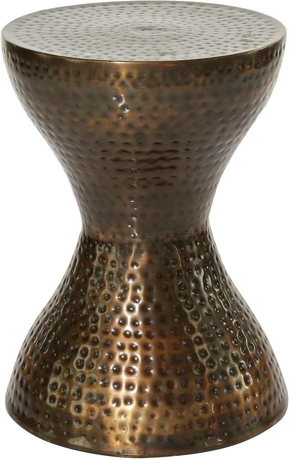 Deco 79 Metal Hourglass Side Table, 14" x 14" x 19", Polished Bronze | More surface space, side tables living room in hammered iron, polished bronze, end tables living room