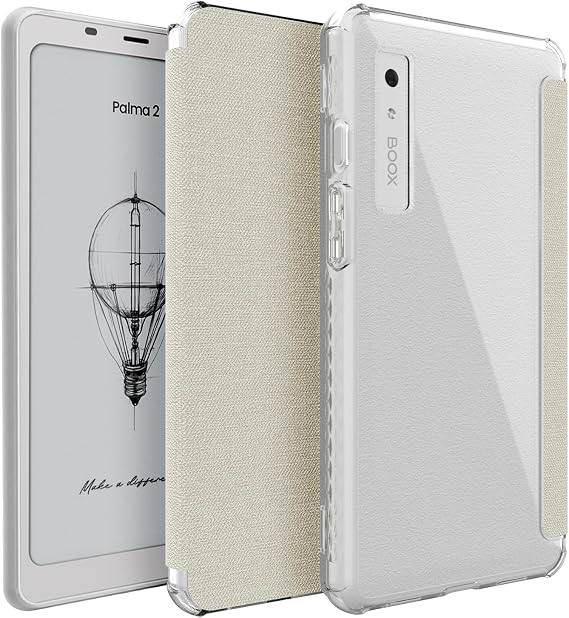 TUDIA SKN FLIP V2 Case Designed for Onyx Boox Palma 2 (2025) [DO NOT FIT Palma 2 PRO], Slim Protective Folio Cover with Auto Wake/Sleep & Transparent TPU Back with Textured Leather Cover - Clear Beige