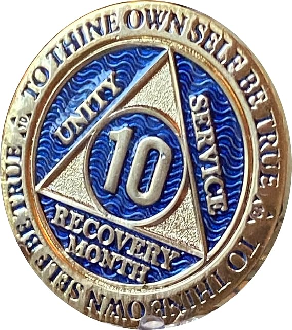 10 Month AA Medallion Elegant Blue Gold Plated Chip