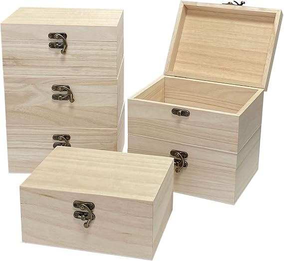 6 Pack Unfinished Wood Box Rectangle Crafts Wooden Box for Painting DIY Project (Outer: 5 x 6.7 x 3.1 in)