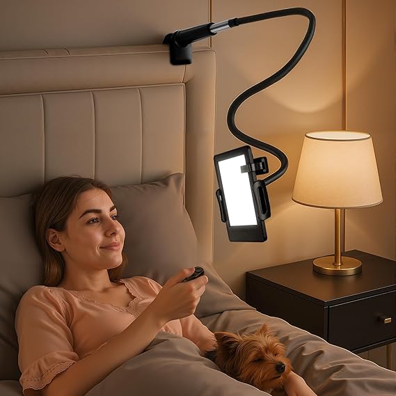 USOR Kindle Stand for Bed with Remote Page Turner, Adjustable Gooseneck Holder for Kindle Paperwhite 12th Gen, Oasis, Scribe and Kobo, Hands-Free Reading Accessory