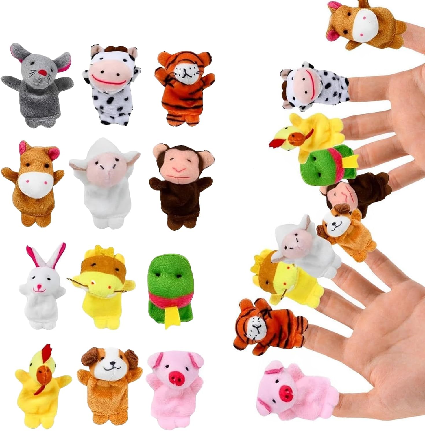Belligern Finger Puppets 12 Pcs Cute Cartoon Animal Mini Plush Finger Puppets for Toddlers, Unisex, Multicoloured