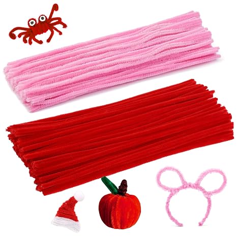 60 Pieces Red Pipe Cleaners,60 Pieces Pink Pipe Cleaners,Christmas Craft Pipe Cleaners,Pipe Cleaners Chenille Stem