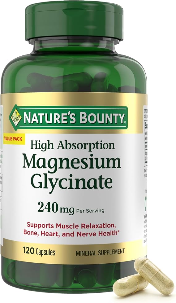 Natures Bounty High Absorption Magnesium Glycinate 240 mg Capsules, 120 ct