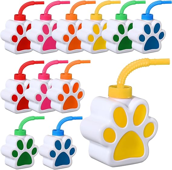 Sratte 12 Pcs 10 oz Dog Paw Cups for Kids with Straw and Lid