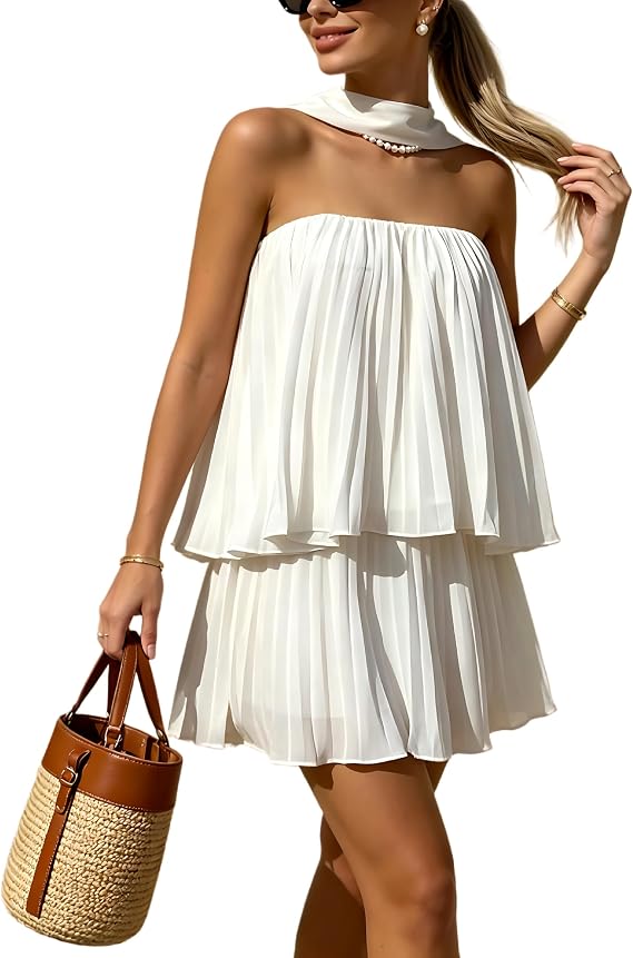 Women 2 Piece Set With Scarf Top And Skort Bachelorette Outfits For Bride