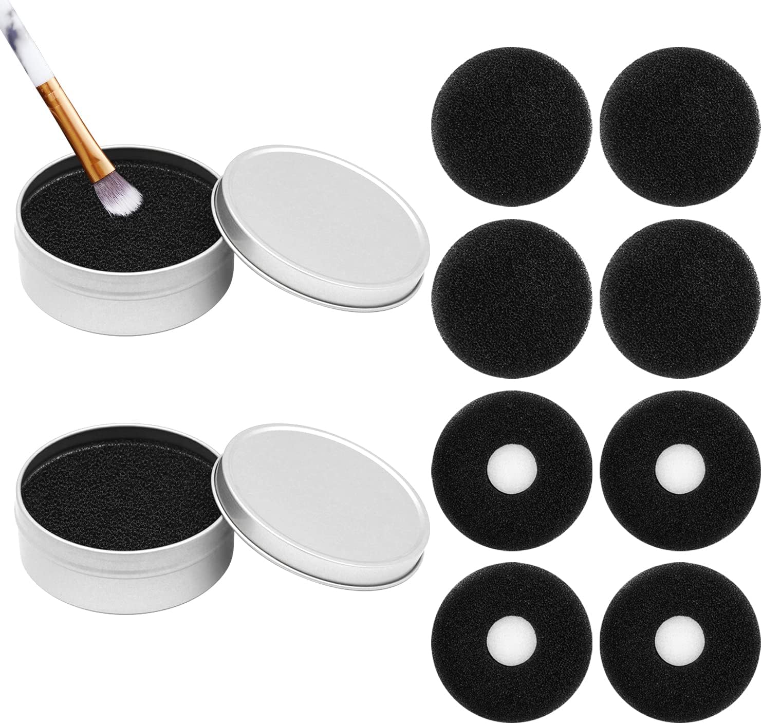 MABAHON 2 Pack Makeup Brushes Cleaner with 8 replacement Sponge, Makeup Brush Quick Cleaner Brush Colour Removal Sponge Beauty Tool, Single and Double Layer Replacement Kits