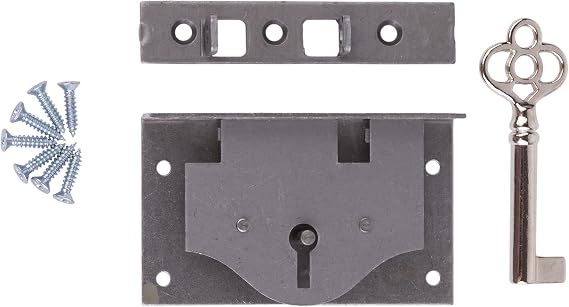 Small Half Mortise Steel Lock for Chest or Box Lid w/Skeleton Key | UA-036-L