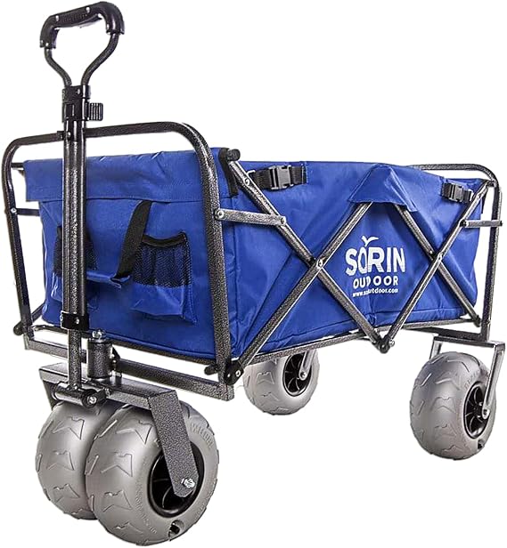 Heavy Duty Collapsible Foldable Beach Cart with Balloon Wheels for Sand Garden Wagon Camping with Big Inflatable Tires