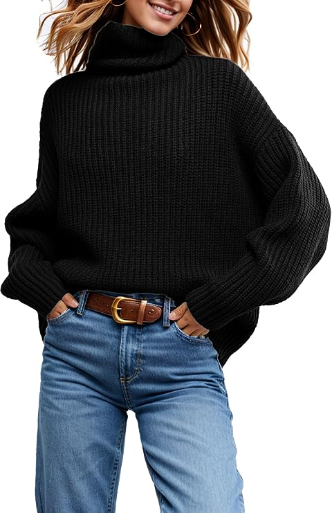 Women Turtleneck Sweater Jumper Tops Chunky Knit Pullover Casual Shirt