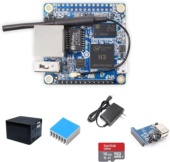 Orange Pi Zero 256MB Developed Board, H2+ Quad-Core Open-Source Single Mini Single Board Computer 256MB ram, Zero+Case+Heat Sink+Power+16G SD+Expansion Board