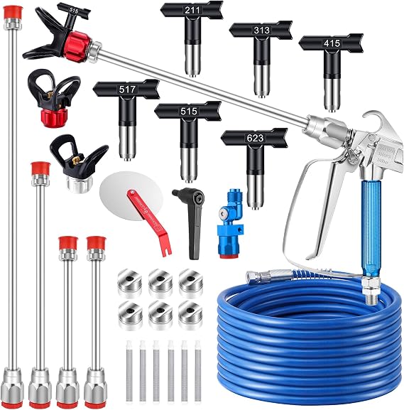 22Pcs Airless Paint Sprayer Gun Kit & 50Ft x 1/4 NPT Hose, 3600PSI