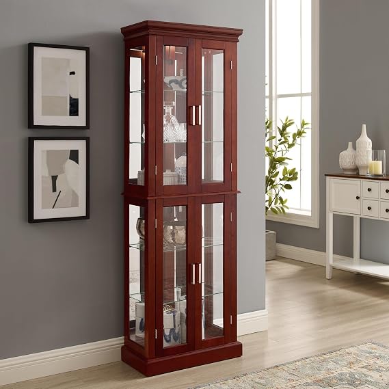 Modern s Display Cabinet with LED s, Adjustable Shelves, and Mirrored Bk Panel