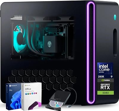 Alienware Aurora Gaming Desktop PC - Intel 24-Core Ultra 9 285KBeat i9-14900HX, GeForce RTX 5080, 64GB DDR5, 4TB SSD  2TB HDD, Wi-Fi 7, Windows 11 Pro, MS Office Lifetime, WExternal DVD Drive