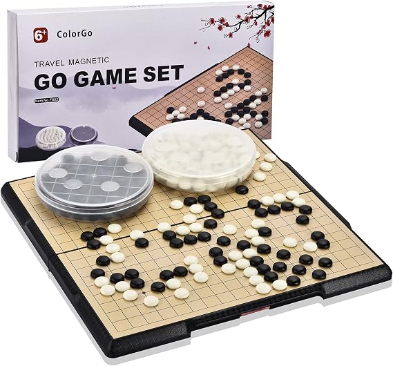 19x19 Go Board Game Set with Large Folding Travel Board (11.3-Inch) and Magnetic Plastic Stones Strategy Weiqi Games | Strategy Weiqi Games, 11.3 x 11.3 x 0.62 In Folding Travel Board, 361 Magnetic Plastic Stones, 2 Bowls