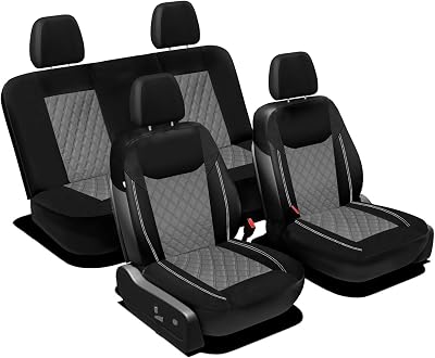 TLH Universal Fit Car Seat Cover Full Set of Automotive Seat Covers, Gray Ultra-Modern Quilted Leatherette Seat Covers, Water-Resistant Seat Protector for Cars, Trucks, SUVs and Vans, Car Accessories