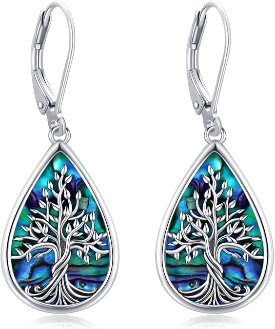 Sterling Silver Tree of Life/Flower/Bee/Animals/Cat/Hummingbird Dangle Earrings Moonstone Turquoise Drop Leverback Earrings Jewelry Gifts