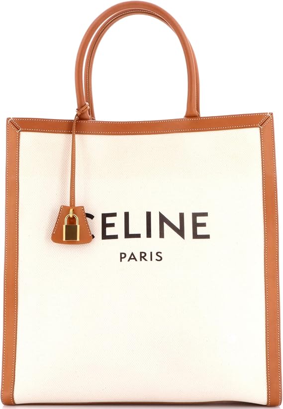 Pre-Loved Vertical Cabas Tote Canvas with Leather Large, Neutral
