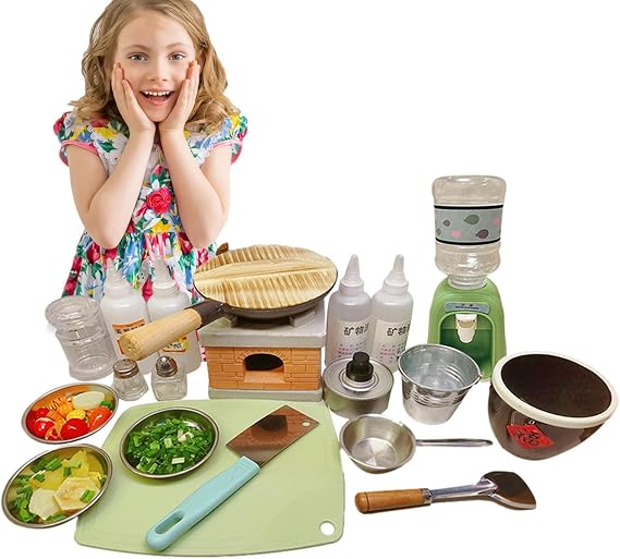 Mini Kitchen Toy Set - Real Cookware Kitchen Tools Playset | Mini Stove Burner, Real Food Cooking Tools, Condiment Bottle for Kids Explore Cooking Creativity A mini kitchen suitable for young avid