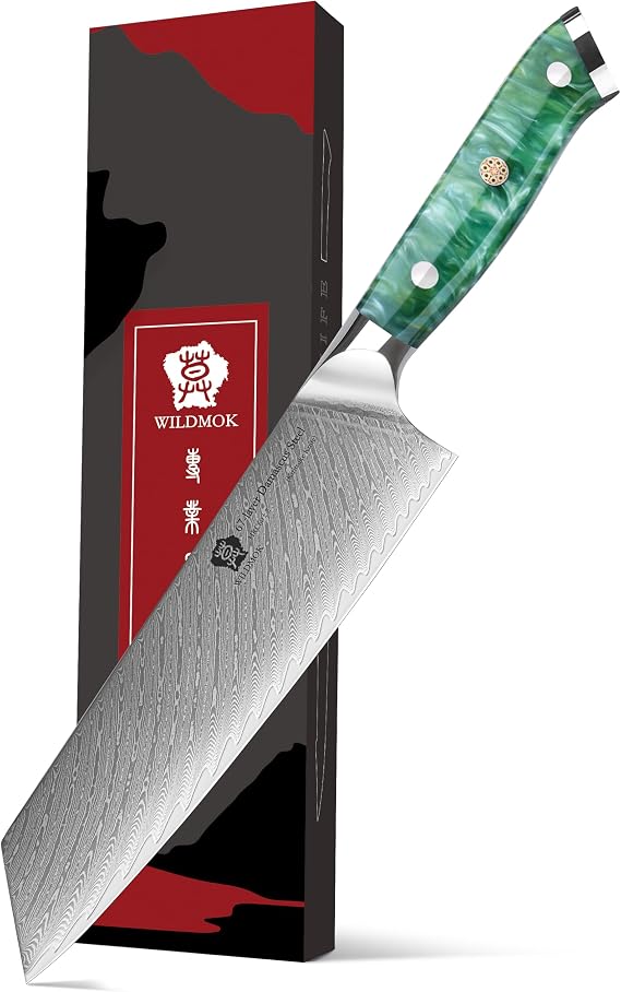 WILDMOK Kiritsuke Knife 8.5 inch - Kitchen Vegetable Cleaver Professional Japanese Knives for Vegetables and Fruits, Damascus Steel with Resin Handle with Gift Box