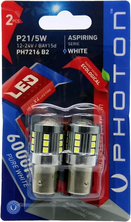 Photon P21/5W LED Auto Bulb, White, 2 Pieces