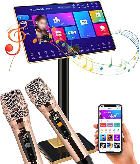21.5 Inch Karaoke System with Touch Screen, Wireless Microphone, App Control, Power Amplifier, Multi-Language Support
