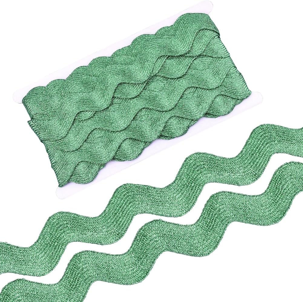 10 Yards 1.57 Inch 40mm Green Rick Rack Wave Bending Fringe Trim RIC Rac Ribbon Bulk Glitter Metallic Christmas Lace Edging Trim for Sewing Making Craft Gift Wrapping Wedding Decor Supply